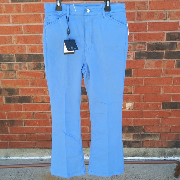 Massimo Dutti Skinny Fit Blue Flare Pants - Picture 2 of 6